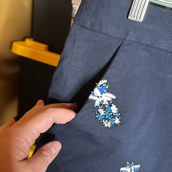 NWOT LOFT Blue High Waist Embroidered Beaded Pineapple Shorts Size 12 - Picture 5 of 9
